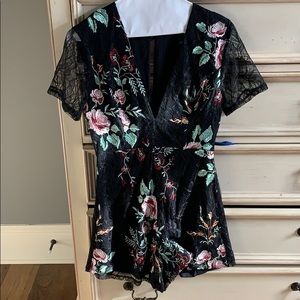 lush black floral romper